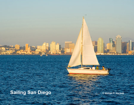 Sailboat on San Diego Bay with Skyscrapers in the background